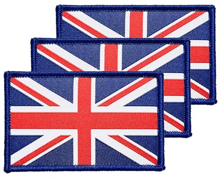 Aufnäher mit britischer Flagge, 5,1 x 7,6 cm, Hakenschlaufe, taktisches besticktes Armband, Länderflagge, Patches für Rucksack, Hut, Weste, Jacke, 3 Stück