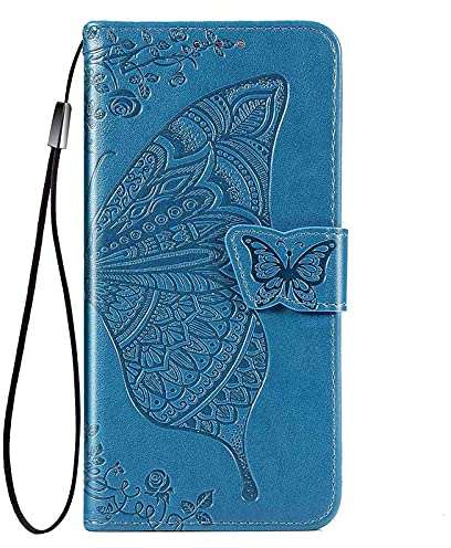 HAOYE Funda para Motorola Moto G84 5G, Suave TPU/PU Cuero Flip Carcasa Case Cover, Magnética en Relieve de la Mariposa, Billetera con Soporte/Tapa Tarjetas. Azul