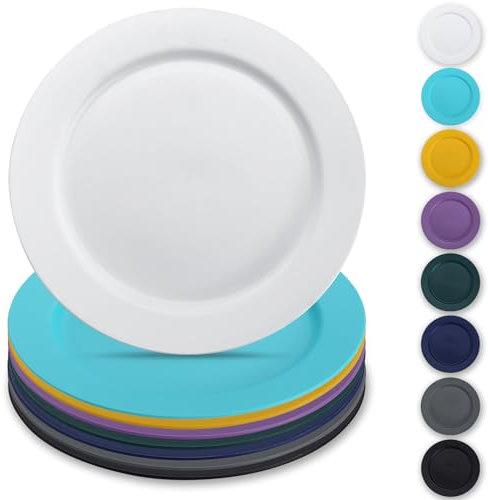 Berglander Assiettes en plastique de 8 pièces 25cm, Mutil Couleur plates réutilisables, assiettes à salade, bols de pâtes, vaisselle facile à transporter pour la maison, jardin, pique-, camping