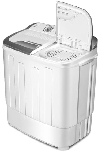 Waterjoy Portable Washing Machine, 13lbs Capacity Twin Tub Mini Washer and Dryer Combo for Apartments, Dorms, RVs, Grey and White