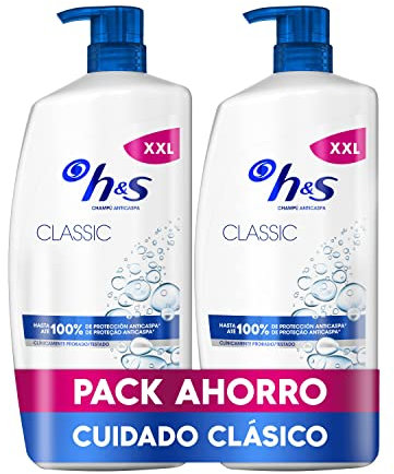 H&S Classic Champú Anticaspa 2x1000ml con Dispensador, para Uso Diario. Hasta 100% de Protección Anticaspa, Clínicamente Probado. Para Todo Tipo de Pelo y Cuero Cabelludo. Sensación de Frescor