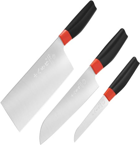 SHI BA ZI ZUO 3 Pezzi Set Coltelli da Cucina Professionali,Coltello Cinese da Cucina Coltello da Santoku Coltello da Frutta,Con Impugnatura Dal Design Ergonomico