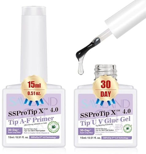 SAVILAND Colla per Unghie Finte e Primer per Unghie Colla per Unghie Extra Forte in Gel Lunga Durata per Nail Art Nail Extension, Lampada UV Necessaria