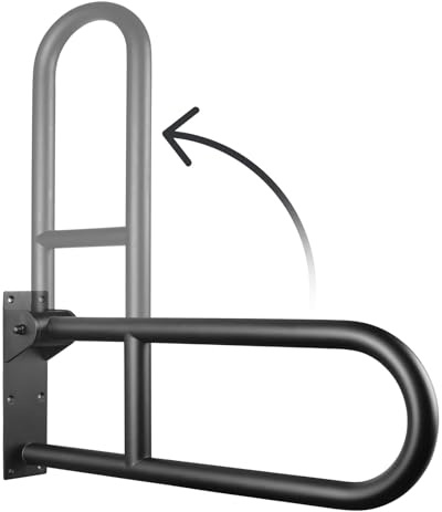 29.5 INCH Stainless Toilet Safety Rails, Matte Black Handicap Grab Bars for Elderly, Disabled Flip-Up Bathroom Grab Bar, Toilet Handrails Hand Grips Handle Shower Assist Aid Black