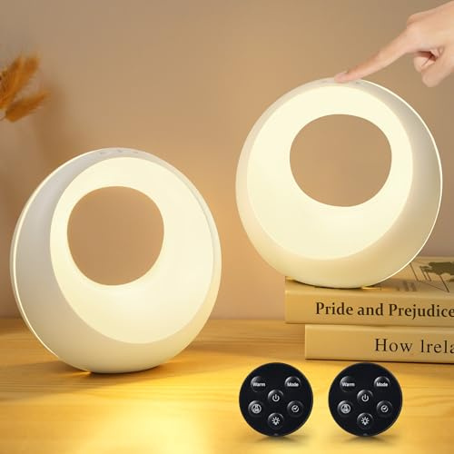 Dorifun Nachttischlampe Touch Dimmbar 2er Set mit Fernbedienung, LED Rund Tischlampe Kabellos mit RGB Farbwechsel, USB Aufladbar Nachttischlampe Nachtlicht Kinder mit Timer & Memory für Schlafzimmer