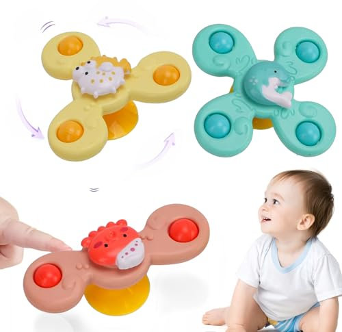 Spinner Bébé Ventouse, 3 Pièces Ventouse Toupie Jouets Dessin Animé Océan Spinner, Jouet de Bain Bébé Jouet Ventouse Chaise Haute Enfant Voiture Piscine