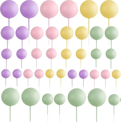 39 PCS Ball Cake Toppers - Mini Balloon Balls Pastel Rainbow DIY Baking Cupcake Cake Decorations for Birthday Baby Shower Macaron Unicorn Party