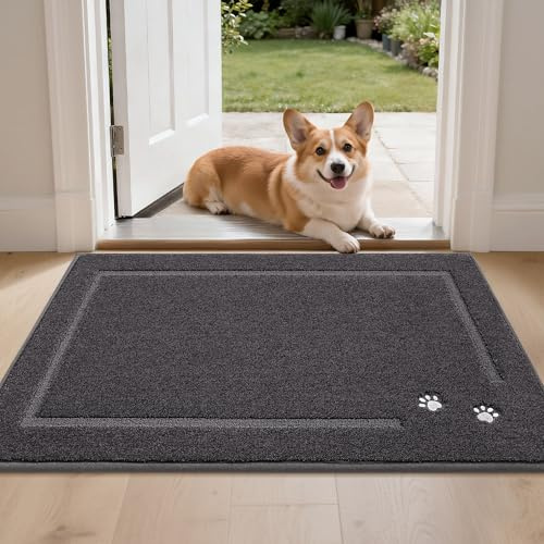 BEQHAUSE Door Mat for Muddy Paws, TPR Non-Slip Backing, 60*90cm, Dark Grey | Washable Door Mat, Dirt Trapping, Polyester, Low-Profile for High-Traffic Areas, Hallways, Entryways, Balcony and Garage
