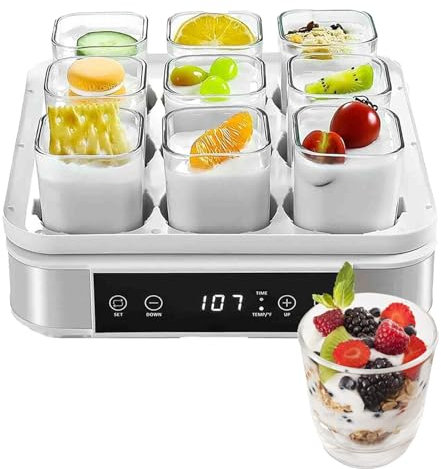 Outils Yaourtière,Yaourtière Multi-Cuiseur, 9 Pots en Verre, avec ContrôLe de La Tempé Rature et Temps, pour Yaourtière à Domicile Fromage Natto Maker