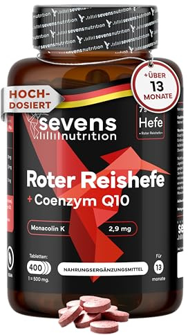 Levadura de Arroz Rojo - 400 Comprimidos Premium - 2,9mg Monacolina K | Con CoenzimaQ10 - Red Yeast Rice - Baja el Colesterol - Alta Concentración - Natural, Sin Gluten ni Lactosa - Hecho en España