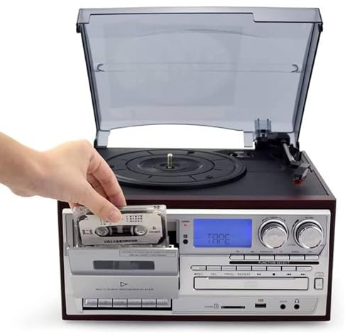 Giradischi Bluetooth Retrò, Giradischi Vintage Retrò Con Altoparlanti Integrati, 3 Velocità 33/45/78 Giri, Lettore CD E Cassette, Silenzioso, Per Viaggi E Riunioni Di Famiglia