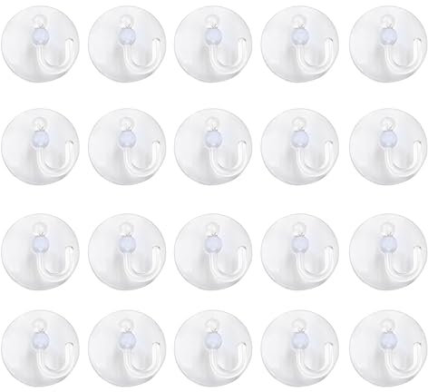 KRENIE Small Suction Cup Hooks for Bathroom - 20 Pcs 25mm Clear Window Suction Hooks with Plastic Hangers – Max Load 2KG - Wall Door Tile Glass Hangers for Kitchen Christmas Decor