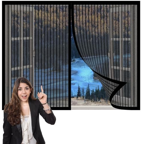 Moustiquaire Porte Fenetre Magnétique 71 x 44 cm Porte Moustiquaire Anti Insecte Aimant Arrêt Automatique pour Fenetre Coulissante, Noir