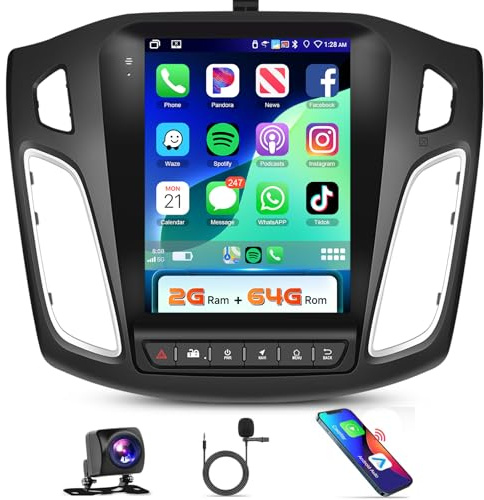 2G+64G for Ford Focus 2012-2018 Car Radio with Wireless CarPlay Android Auto, 9.7 Inch IPS Touch Screen Car Stereo Bluetooth FM Android 13 GPS WiFi HD Backup Camera