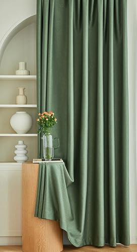 Wycian Gardine Querbehang Oben Leinen Gardinen Grün Verdunkelung 2er Pack Unifarbe H147 x B107 cm (2er Pack) Leinen