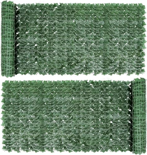Lierre artificiel – Lot de 2 clôtures de balcon résistantes aux UV, feuilles de haie décoratives pour mur et jardin, 1 x 3 m, idéales pour l'intimité et la décoration en plein air.