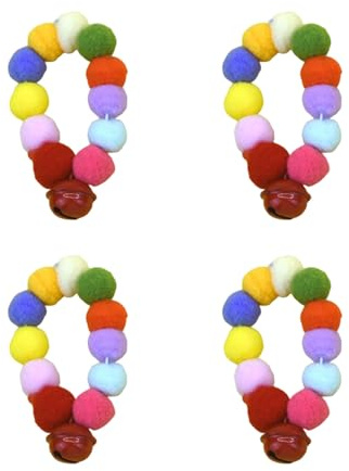 4 bequeme Plüsch-Katzenhalsbänder mit Glocken-Anhänger für Katzen und Hunde, Pompons, Halsband für Geburtstagsparty, Plüsch-Halskette