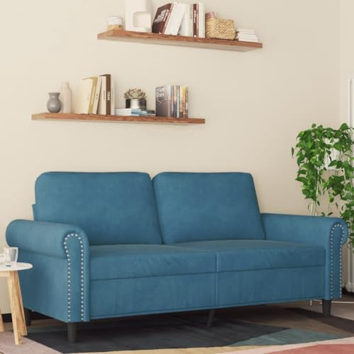 Qnhdfrt Zweisitzer Sofa Blau 140 cm Samt Modernes Design mit Metallgestell für Wohnzimmer Jugendzimmer oder kleine Räume
