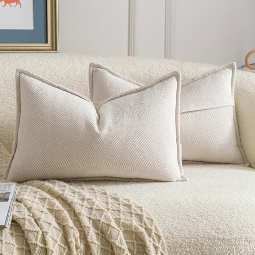MADIZZ Set med 2 st Dekorsiktiga Chenille Kuddfodral Mjukna Boemiska Kuddöverdrag Modern Heminredning för Soffa Vardagsrum Sovrum Beige 40x80 cm