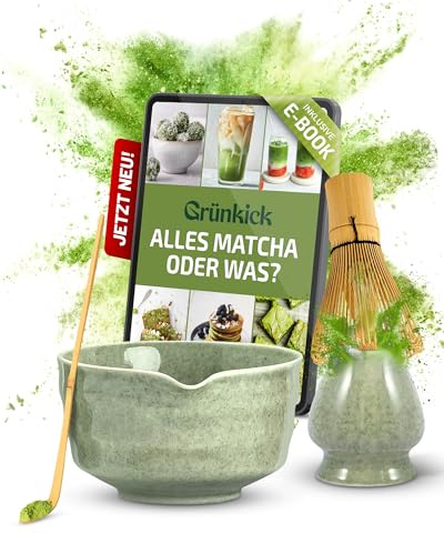 Matcha Set Grün – Premium Matcha Tee Set mit Matcha Schale, Bambus Matcha Besen & Matcha Zubehör - Japanisches Matcha Set für Teezeremonie & Matcha-Latte (Grün)