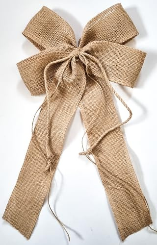 CaPiSo Handarbeit 20x40cm Große Jute-Doppelschleife ohne Basteln Schleife Geburtstag Weihnachtsschleife Hochzeit Weihnachten Türschleife Weihnachtsdeko (Classic Natur)