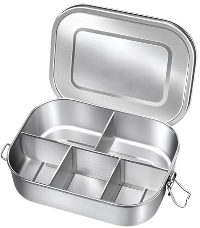 PORFOYO Edelstahl Lunchbox 1600ml, Brotdose mit Fächern, Auslaufsichere Brotdose Edelstahl Metall Für Erwachsene, Jausenbox Mit Silikondichtung Und Sicherem Verschluss, Langlebig & BPA-Frei