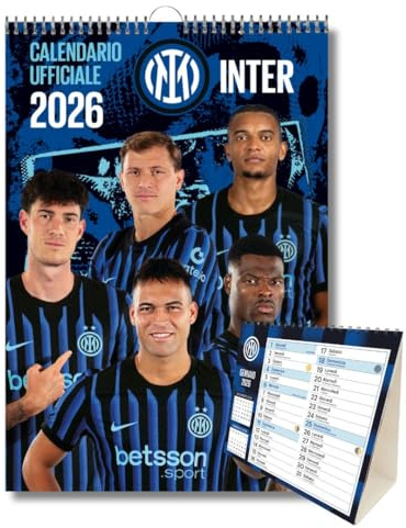 EURO PUBLISHING Calendario da Parete Verticale Inter 2026 + Calendario da Scrivania 13 Mesi Ufficiale FC Internazionale Milano Neroazzurro