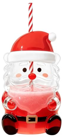 Générique Santa Drinking Glass, 20oz Santa Claus-Shaped Tumbler Mug Jar, Festive Holiday Glassware for Chocolate, Juice, Birthday, Vacation, Party, and Kitchen Use