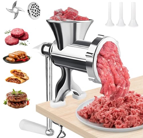 Meat Grinder Home Use - 3 In1 Meat Grinder Manual Mincer Maker Meat Grinders for Home Use Fast and Effortless for All Meats Silver