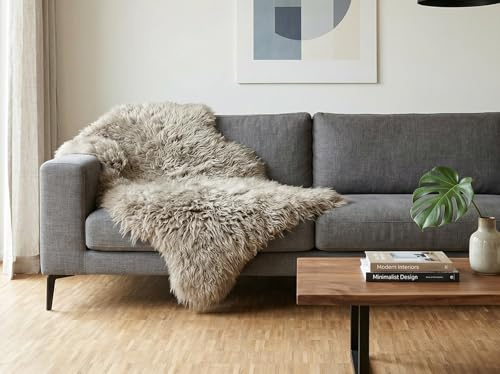 Kuhfelle Online & Nomad Echtes Lammfell Lammfellteppich Läufer 150 x 80 cm Schaffell Naturfell XL Taupe
