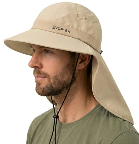 TOP-EX UPF 50 Sonnenhut Herren, breite Krempe mit Nackenschutz, faltbar | kühlendes Schweißband, UPF 50 Sonnenschutz, luftige Mesh-Einsätze, für Wandern Angeln Gartenarbeit, großzügige Schattenkrempe