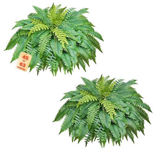 VEVOR Helechos Artificiales Paquete de 2, Helechos de Boston Artificiales Diámetro de 1143 mm con 63 Frondas Hojas de Seda y LDPE para Maceta Decoración Jardín Balcón Porche Hogar Interior y Exterior