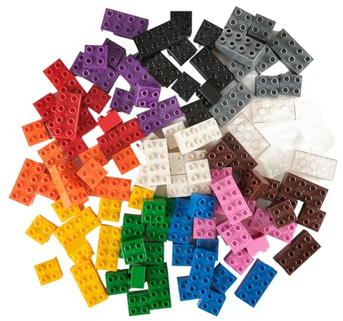 Strictly Briks Basic Builder Set #2 - Premium-Bausteine - kompatibel mit großen Bausteinen Aller Marken - nur für Steine mit großen Noppen - 108 Stück - Blau, Grün, Rot, Gelb, Schwarz, Braun etc.
