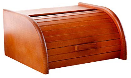 Wooden Bread Bin with Sliding Lid, Dense Wood, Orange, Large