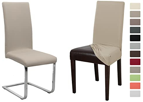 BEAUTEX Jersey Stuhlhusse, elastische Uni Stretch-Husse aus Baumwolle Bi-Elastisch, faltenfreie Universalgröße, 2er Set, Beige