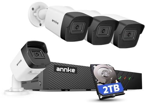 ANNKE 8CH Outdoor POE CCTV Camera System - 4 Wired 5MP IP Cameras with 100ft Colour Night Vision, IP67 Waterproof, Compatible with Alexa, 4K NVR Recorder with 2TB HDD, 24/7 Recording Security System