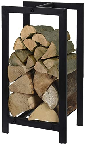 idooka Large Rectangular Log Storage Firewood Industrial Black Finish Stylish Metal Finish Firewood Storage Rack Shelf Holder Ventilation for Wood Height 59cm Solid Indoor Outdoor Usage