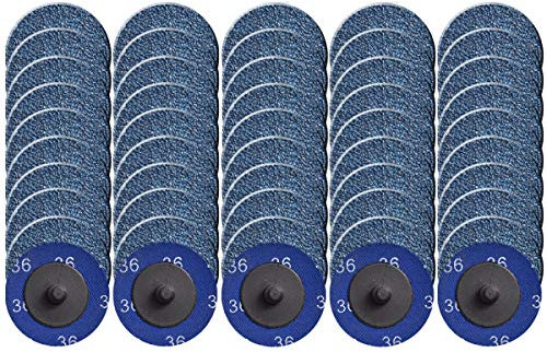 Tshya Lot de 50 disques abrasifs à changement rapide, 5,1 cm, disque de verrouillage en rouleau avec revêtement en oxyde de zirconium pour la préparation de surface (grain 36)