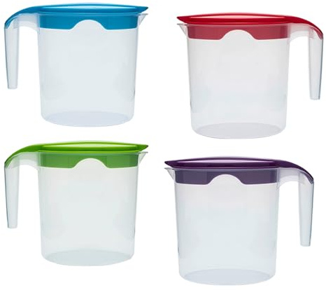 1 Liter Plastic Jug with Lid for Water Fruit Juices Milk Fridge Door Stoarge Jug (Mix Color, 4)