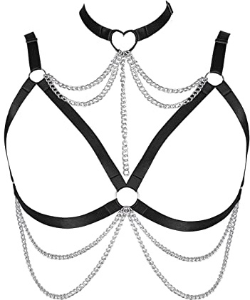 BBOHSS Damen Body Harness BH Übergröße Hohl Punk BH Gothic Karneval Weihnachten Halloween Party Tanzkostüm