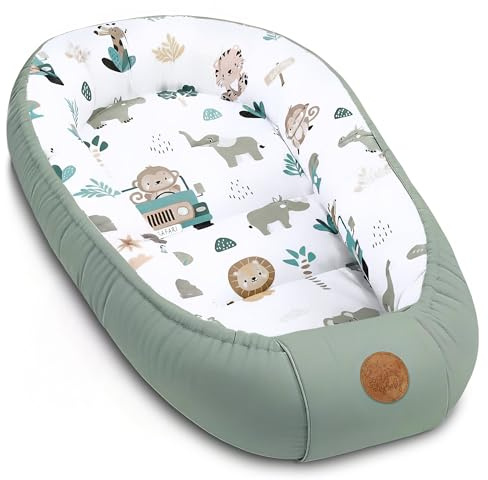 Nido bebé recién nacido 90x50 cm - capullo de colecho reductor cuna algodón cuco ideal para góndola moisés y viaje perfecto para niños y niñas África Azul