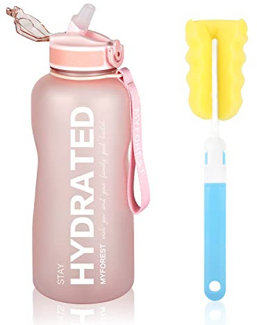 MYFOREST Borraccia d'Acqua Grande 2,2 Litri, 2200ml Segnatempo per Idratazione Motivazionale, a prova di caduta, senza BPA, Bocca Larga per Facile Pulizia, Beccuccio Ribaltabile: Bevande Fredde/Calde