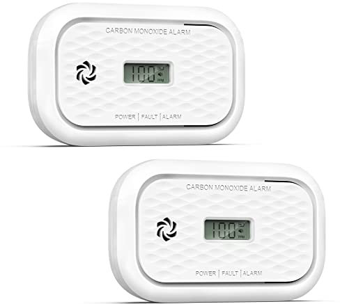 Andyssey ZA326 Kohlenmonoxid Melder mit LCD Display, Tragbarer CO Alarm Detektor mit austauschbarer Batterie, 10 Jahre Sensor, 85 dB Alarmlautstärke, 2 Stück