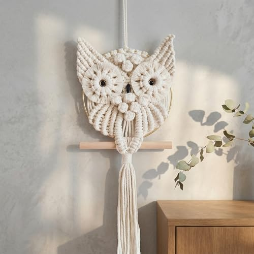 YSGLIFE Eule Makramee Wandbehang Tapisserie Wanddekoration Handgefertigt Gewebtes Boho Ornament Wandkunst Aufhänger Home Decor Büro Wohnzimmer Schlafzimmer Kinderzimmer Handwerk Dekorationen