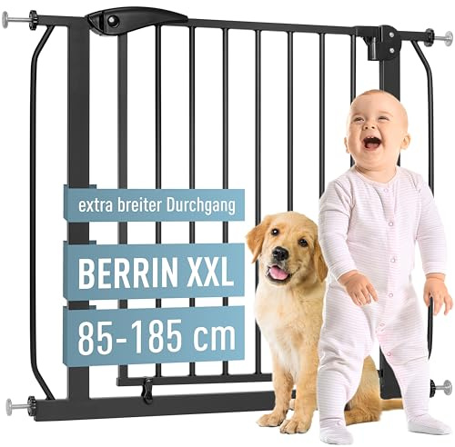 ib style Berrin XXL Türgitter 85-185cm, Ohne Bohren, Treppengitter Baby, Absperrgitter, Schwarz, 140-150 cm