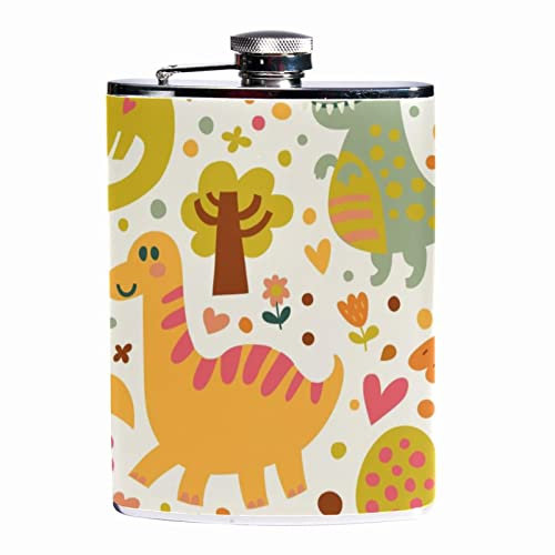 Fiaschette per liquori,divertenti dinosauri felici,Pallone a tenuta stagna in acciaio inossidabile e pallone a imbuto per uomo donna