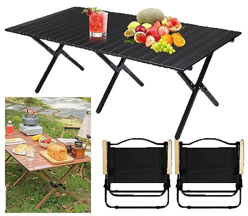 Roll-Up Klapptisch 120 * 59cm,Campingtisch Klappbar, Campingtisch Faltbar,Picknicktisch Klappbar Mit Tragetasche Und Zwei Stühlen,campingtisch 4-6 Personen, Für Reisen, Partys, Grillen, Wandern ( Colo