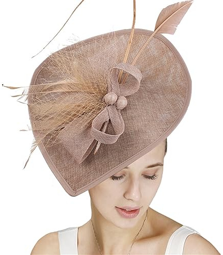 GIBZ Damen Fascinator Hut mit Breiter Krempe Elegant Tea Party Stirnband Pillbox Hüte mit Federn Hochzeits Kopfschmuck, Khaki