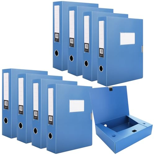 CYEER Lot de 8 boîtes de classement A4 en plastique avec épine de 75 mm - Boîtes d'archivage pour documents, dossiers, organisateur de fichiers pour bureau et école - Bleu