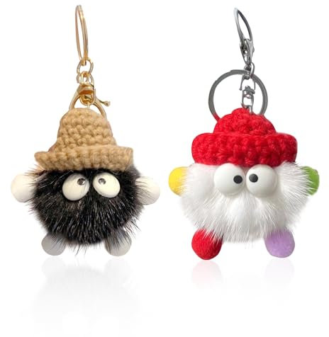 SLEEKEE 2 Stück Schlüsselanhänger, Plüsch-Schlüsselanhänger, Taschenanhänger, kreative Schlüsselanhänger, personalisierte Schlüsselanhänger, Cartoon-Schlüsselanhänger(Schwarz+Farbe)